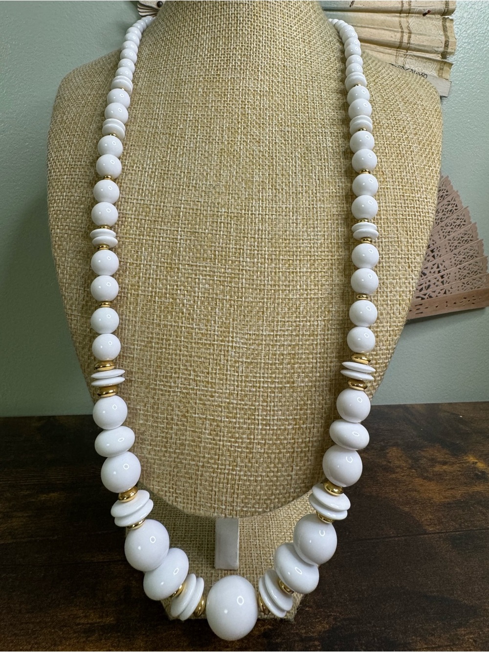 Liz Claiborne White Bead Necklace with Gold Accents